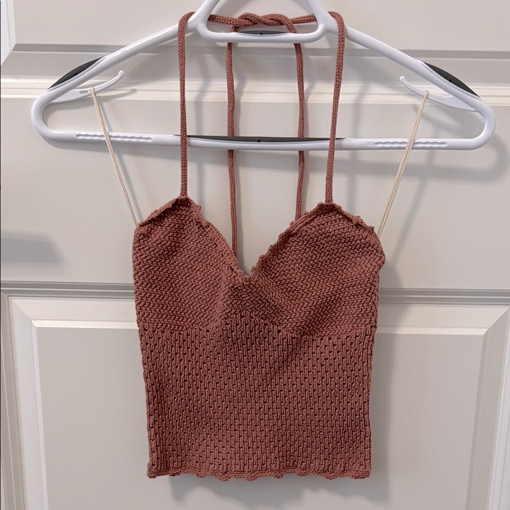 NWOT Aritzia Dark Pink Knit Halter Top